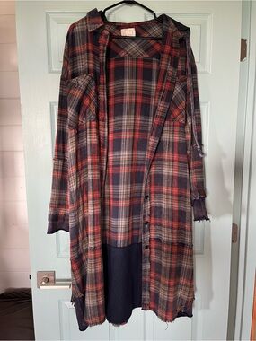Plaid Longline Shacket in Red and Navy NWOT